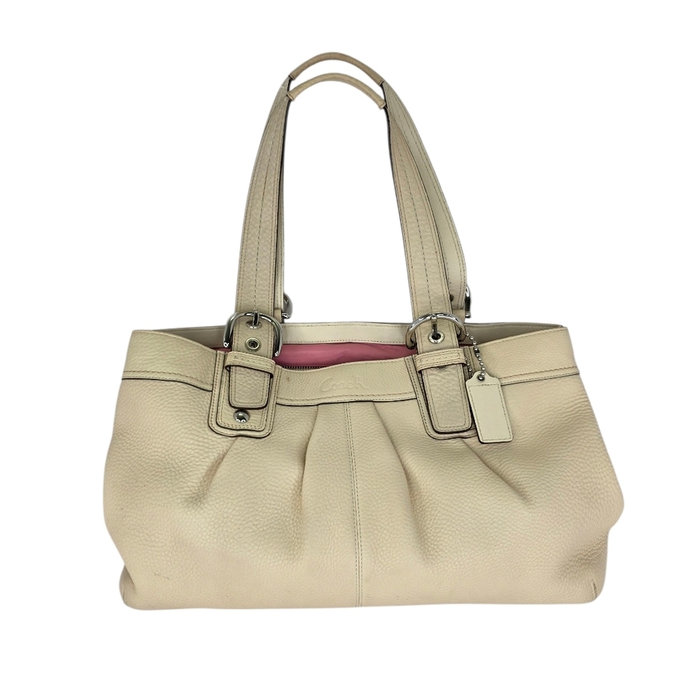 Coach Y2k Soho Hampton Cream Leather Handbag Large Shoulder Bag Silver Buckle